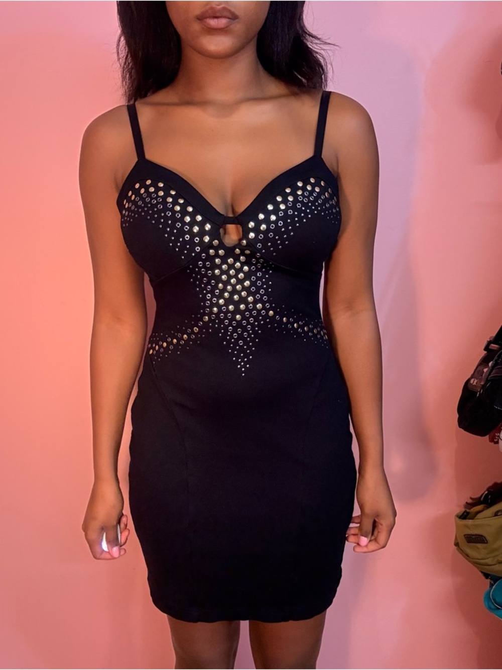 bebe Black Studded Mini Bodycon Dress - Picture 2 of 6